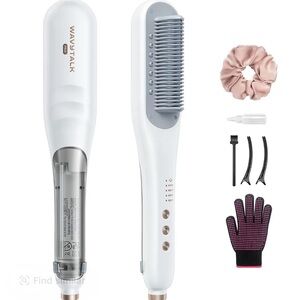 Wavytalk Pro White Hair Straightening Brush and accessories NIB
